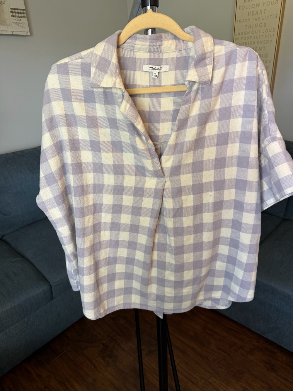Madewell Lavender and White Plaid Button-Down Shirt